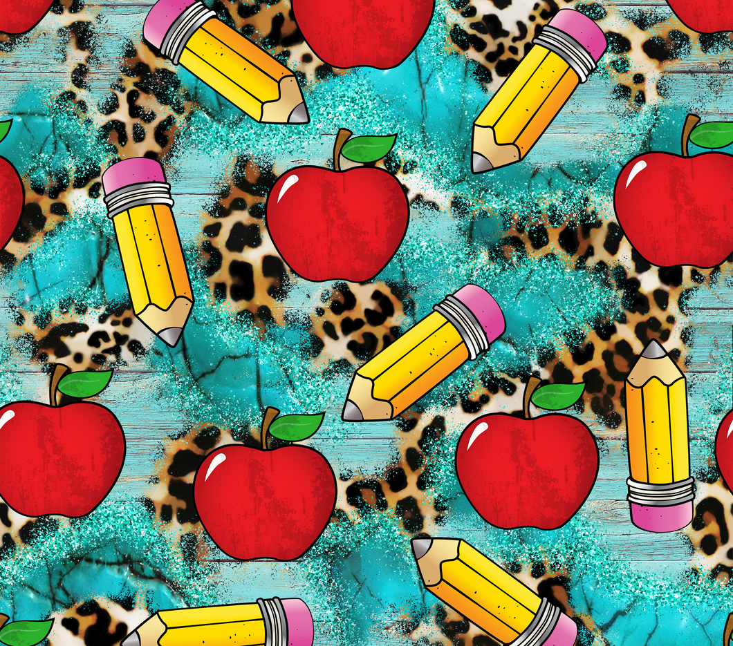 Teal, Cheetah print, Pencil and Apples Tumbler