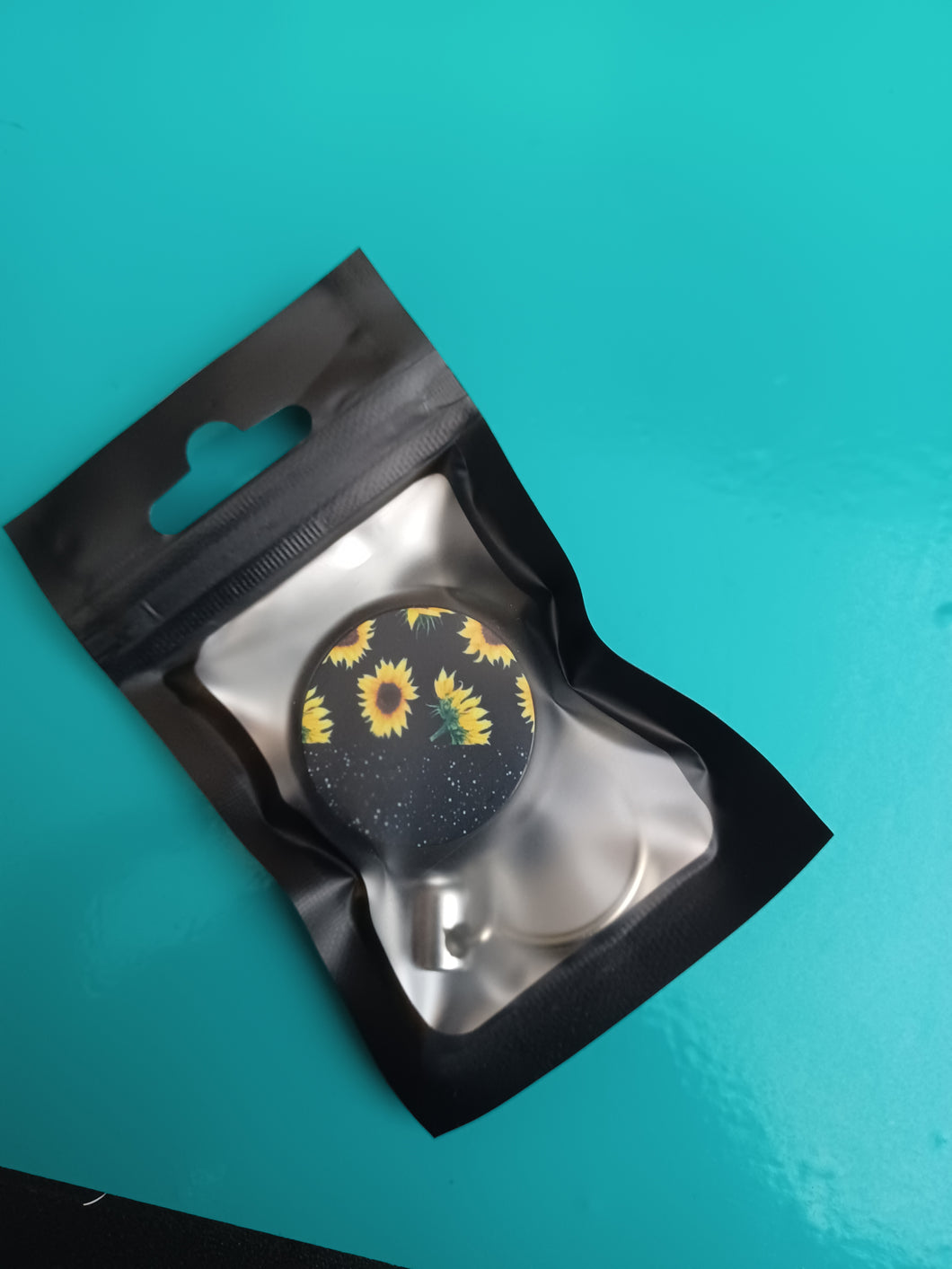 Sunflowers with black glitter Badge Reel