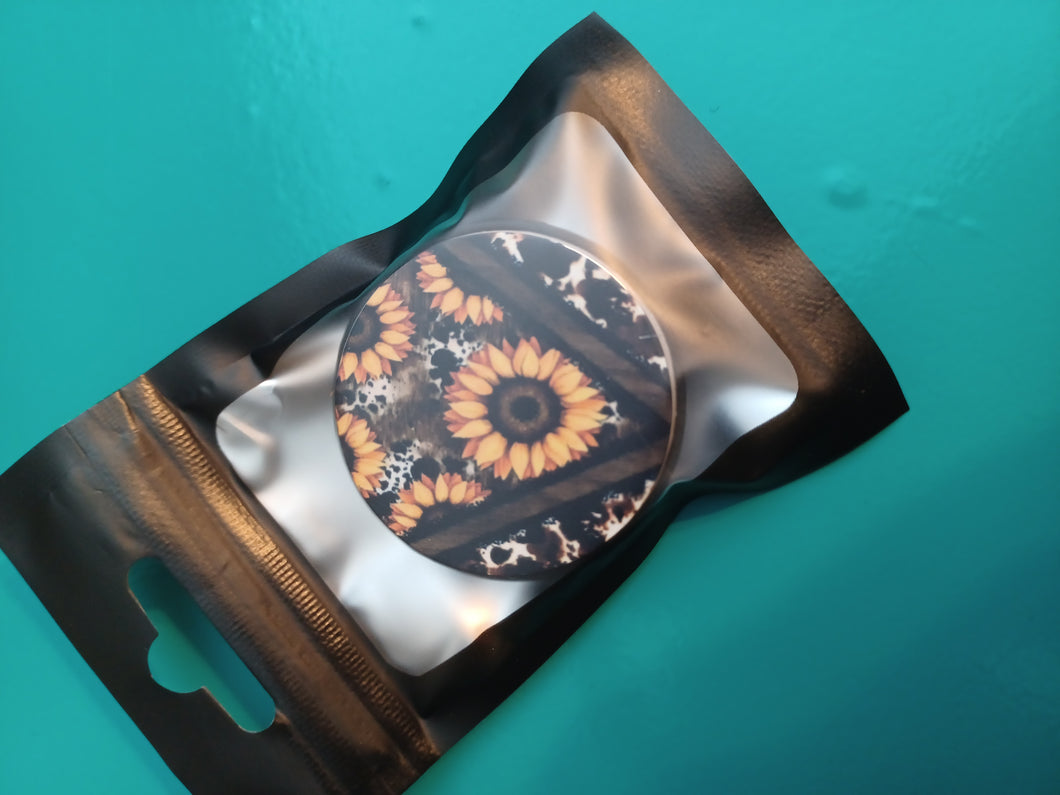 Cowhide and Sunflower Phone Pop