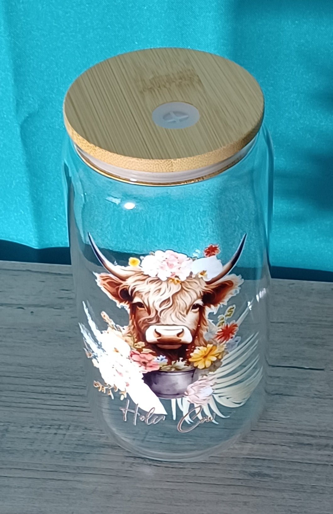 Holy Cow Moocow with flowers Glass Cup R2S CLEAR