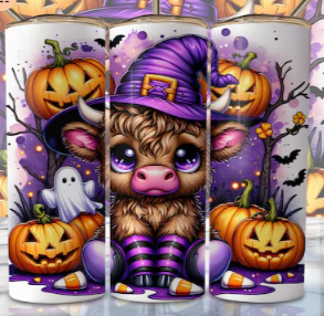 Moocow with purple and pumpkins tumbler