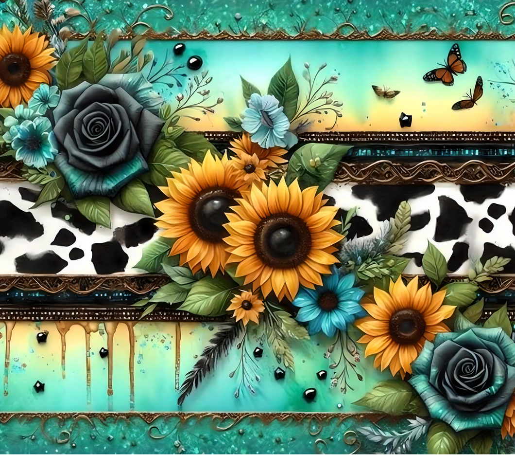 Teal roses and sunflowers Tumbler