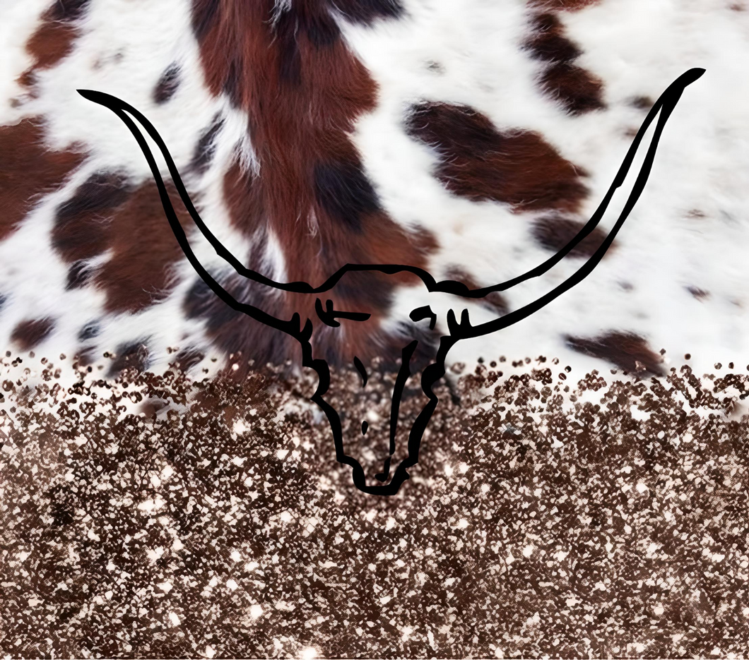 Cowhide with Glitter & longhorn Tumbler