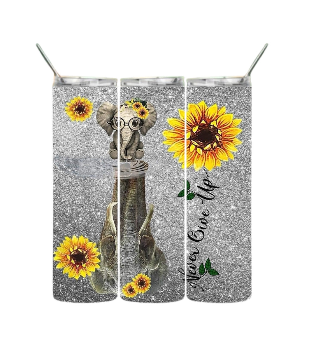 Never Give Up elephant with sunflowers Tumbler
