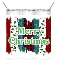 Load image into Gallery viewer, Merry Christmas teal stipes Tumbler
