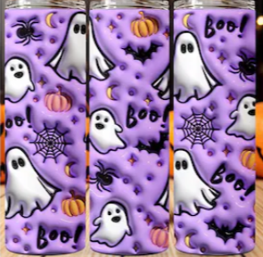 Purple ghost with bats puff tumbler