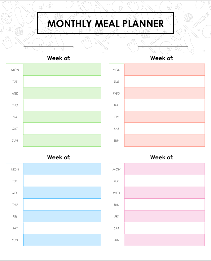 Monthly Meal Planner Pages Portraite