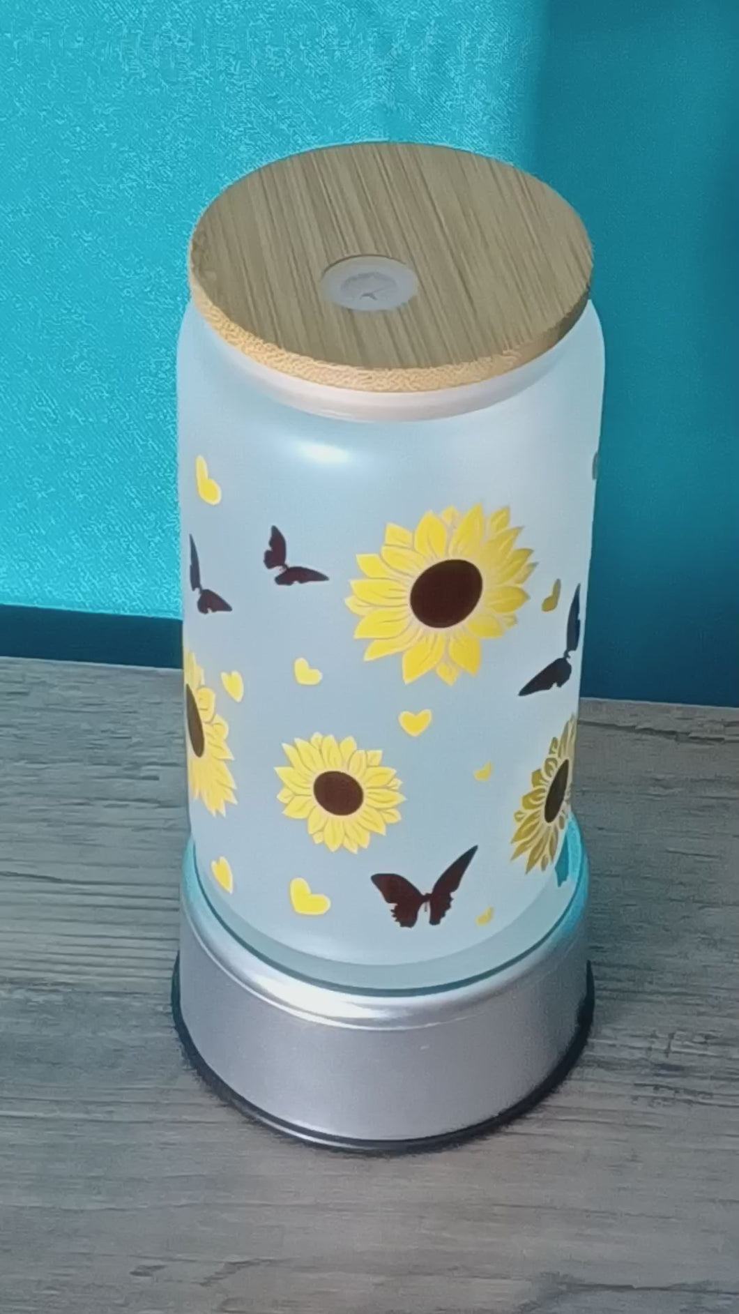 Sunflowers and Butterflys Glass Cup R2S FROSTED