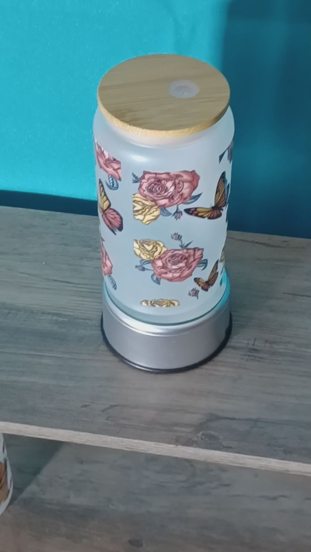 Skull Flowers and Butterflys Glass Cup R2S FROSTED