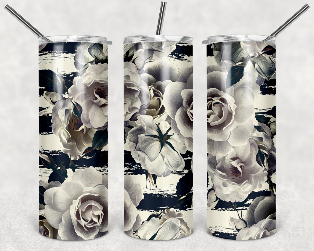 Black/White Flowers Tumbler