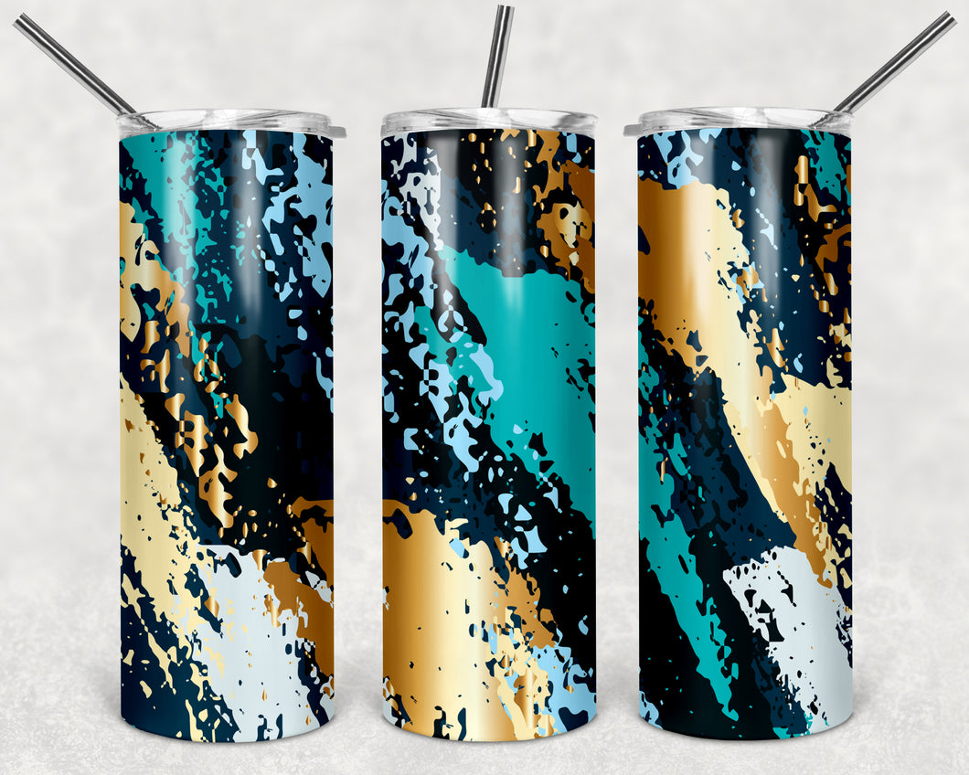 Black Blue/Gold/White Splatter Tumbler