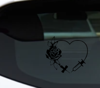 ROSE WITH BUTTERFLY DECAL