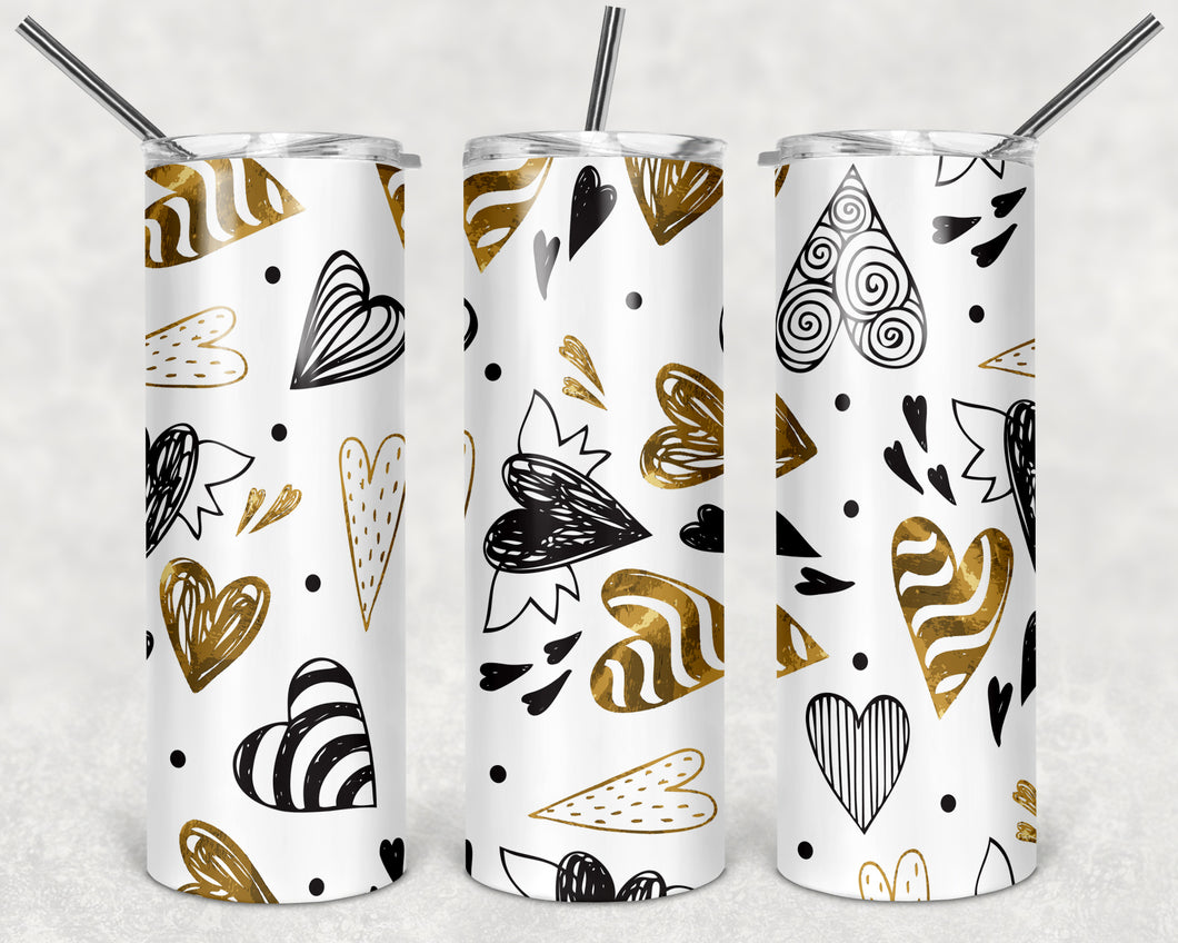 Black/Gold Hearts Tumbler