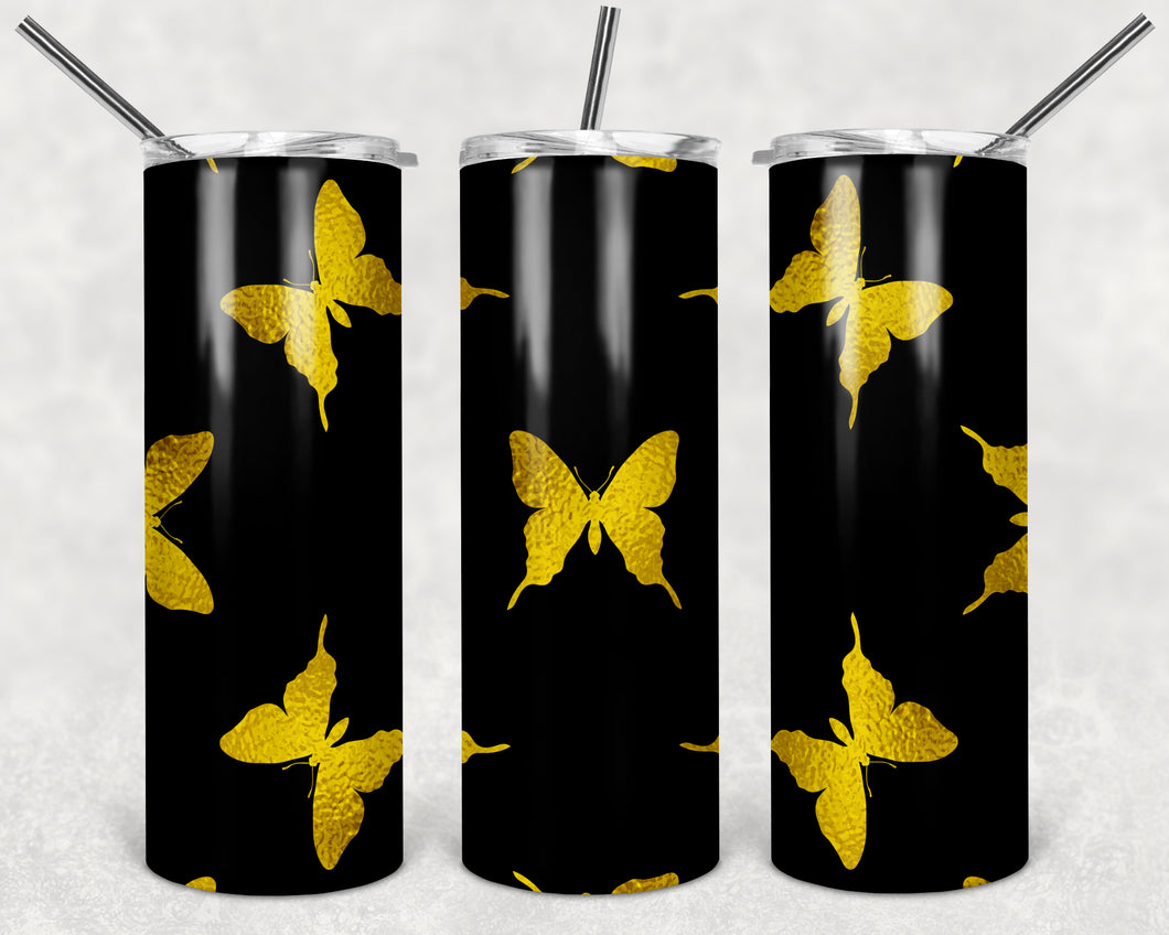 Black W/Yellow Butterflies Tumbler