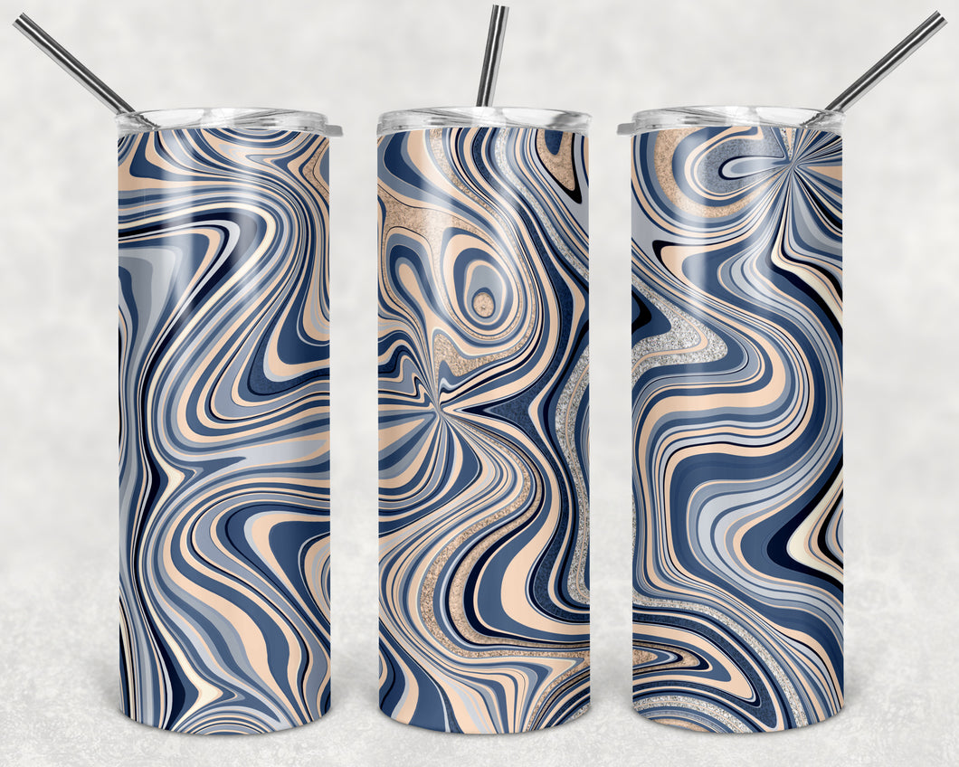 Blue/Cream/Gold Marble Tumbler