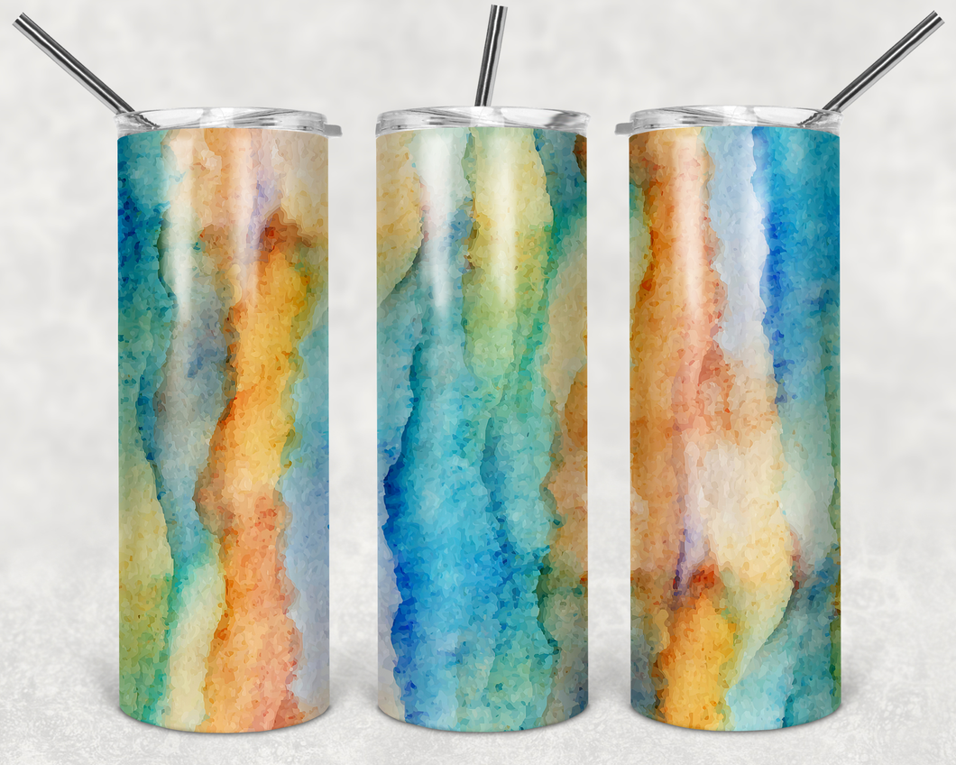 Blue/Orange Watercolor marble Tumbler