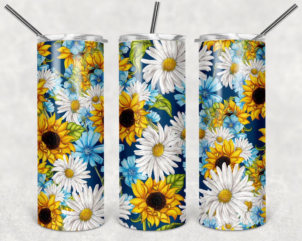 Blue Sunflowers/White Daisy/Blue Daisy Tumbler