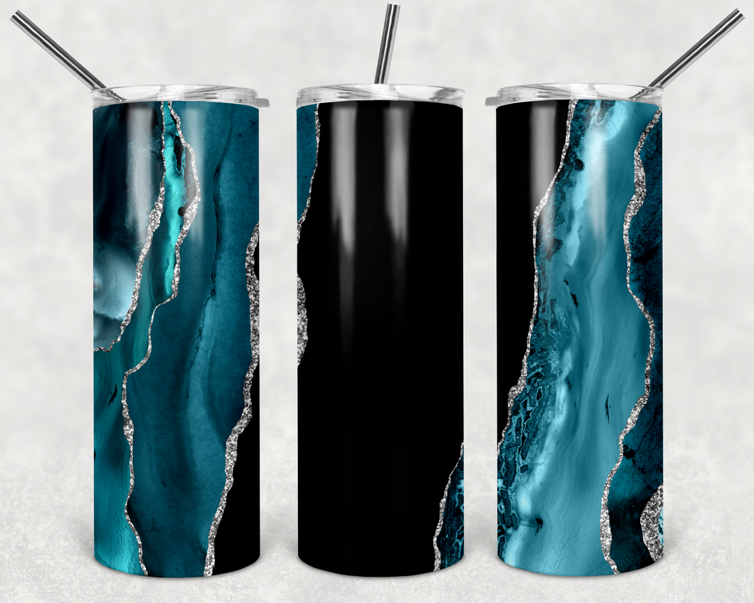 Black And Turquoise Marble Tumbler