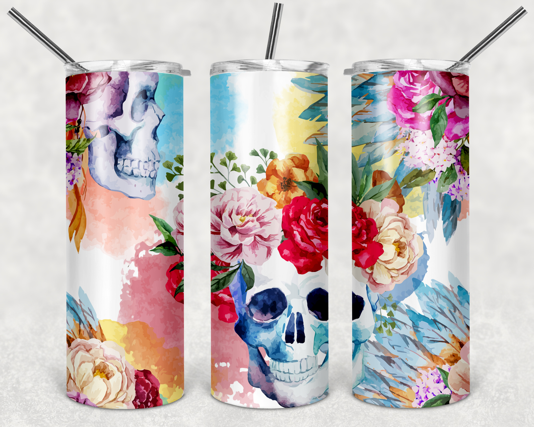 Watercolor Skulls  Tumbler