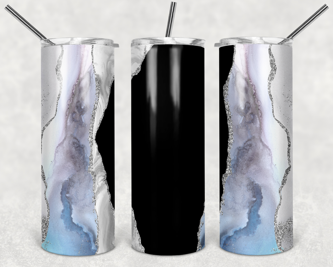 Black And Light Blue/White Marble Tumbler