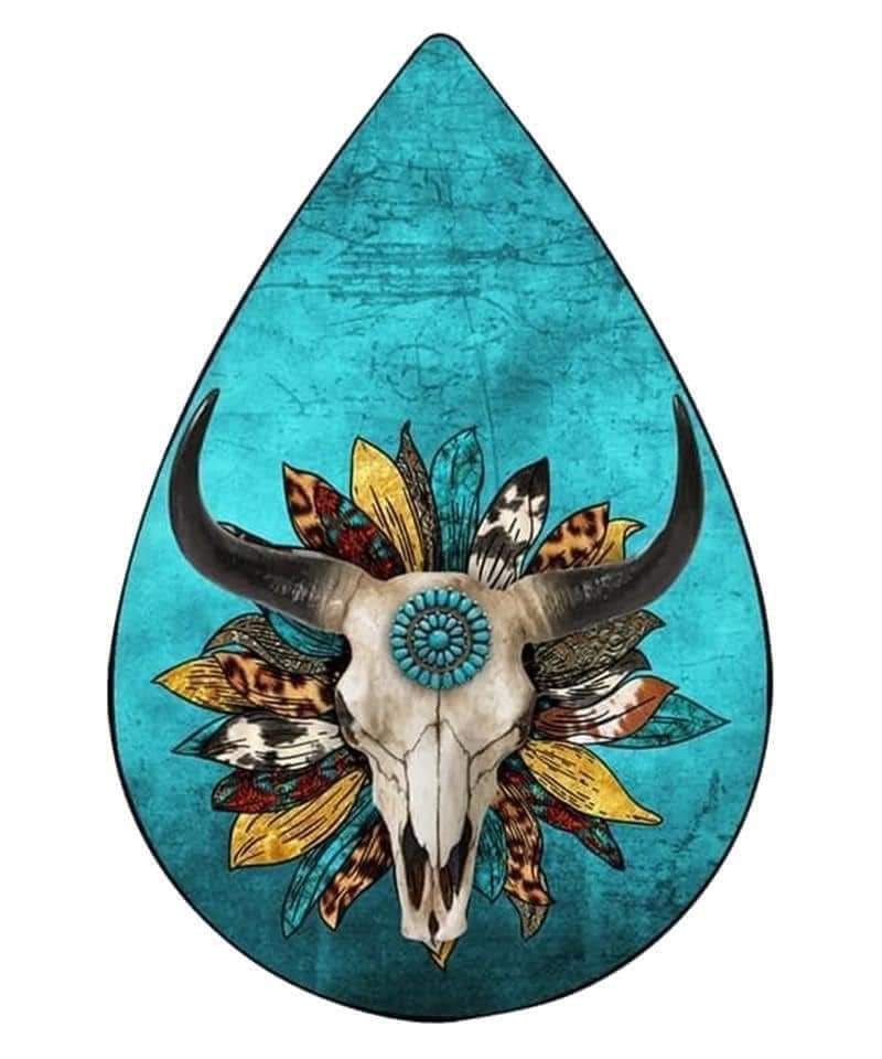 Bull Skull on Teal Earrings