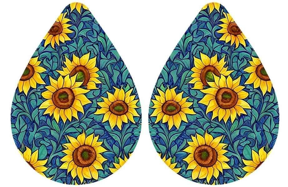 Sunflowers with Teal leaves Earrings